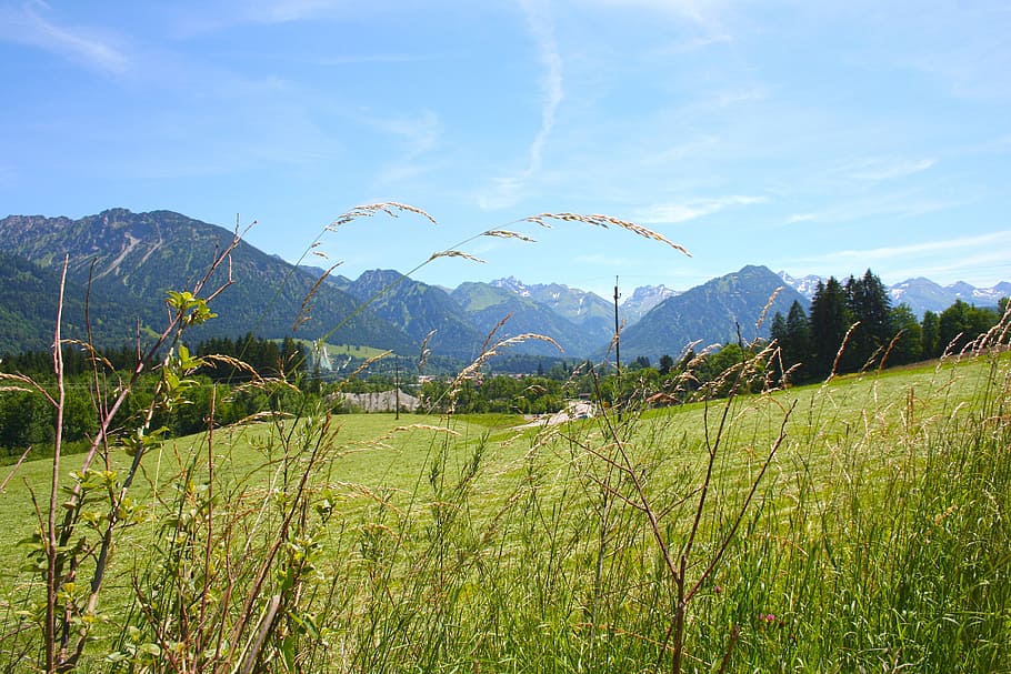 allgäu, bavaria, oberstdorf, panorama, mountains, reported, HD wallpaper