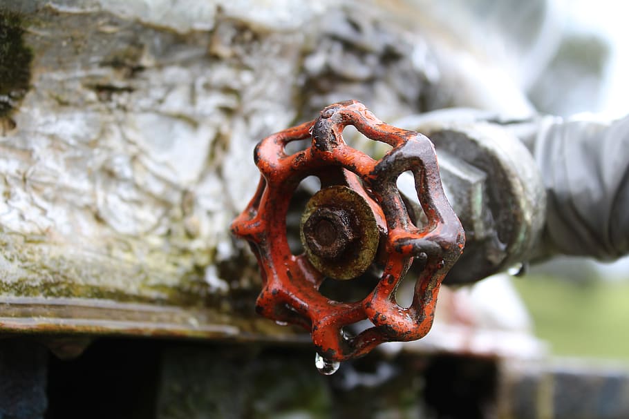 tap, handle, red, rust, metal, focus on foreground, rusty, close-up HD wallpaper
