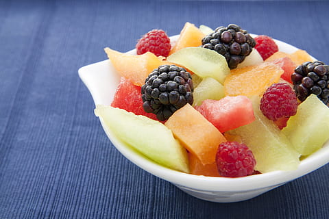 assorted-fruits on ceramic bowl, berries, melon, food, berry HD wallpaper