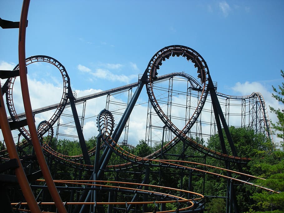 roller coaster, ride, amusement, thrill, park, loop, track HD wallpaper