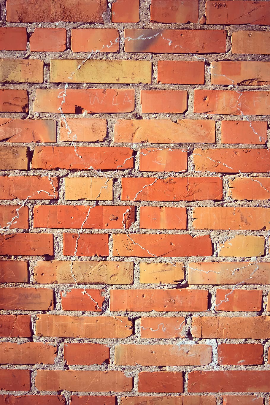 textures, backgrounds, brick wall, orange, red, yellow, build HD wallpaper