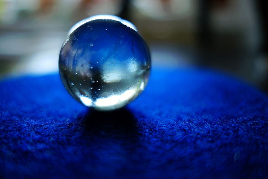 blue and clear baoding ball on blue textile, Glass, Prophecy, HD wallpaper