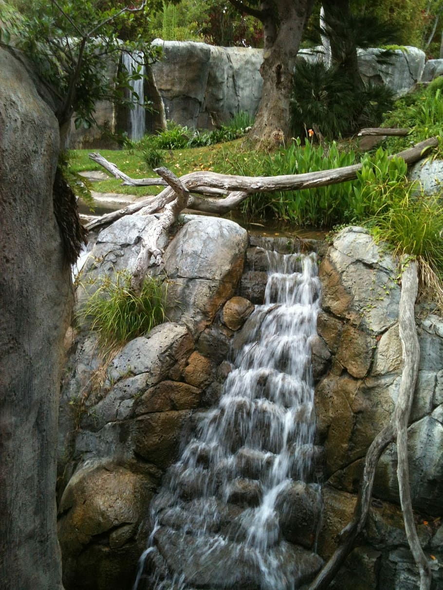 Waterfall, Lush, rock - object, no people, scenics, outdoors HD wallpaper