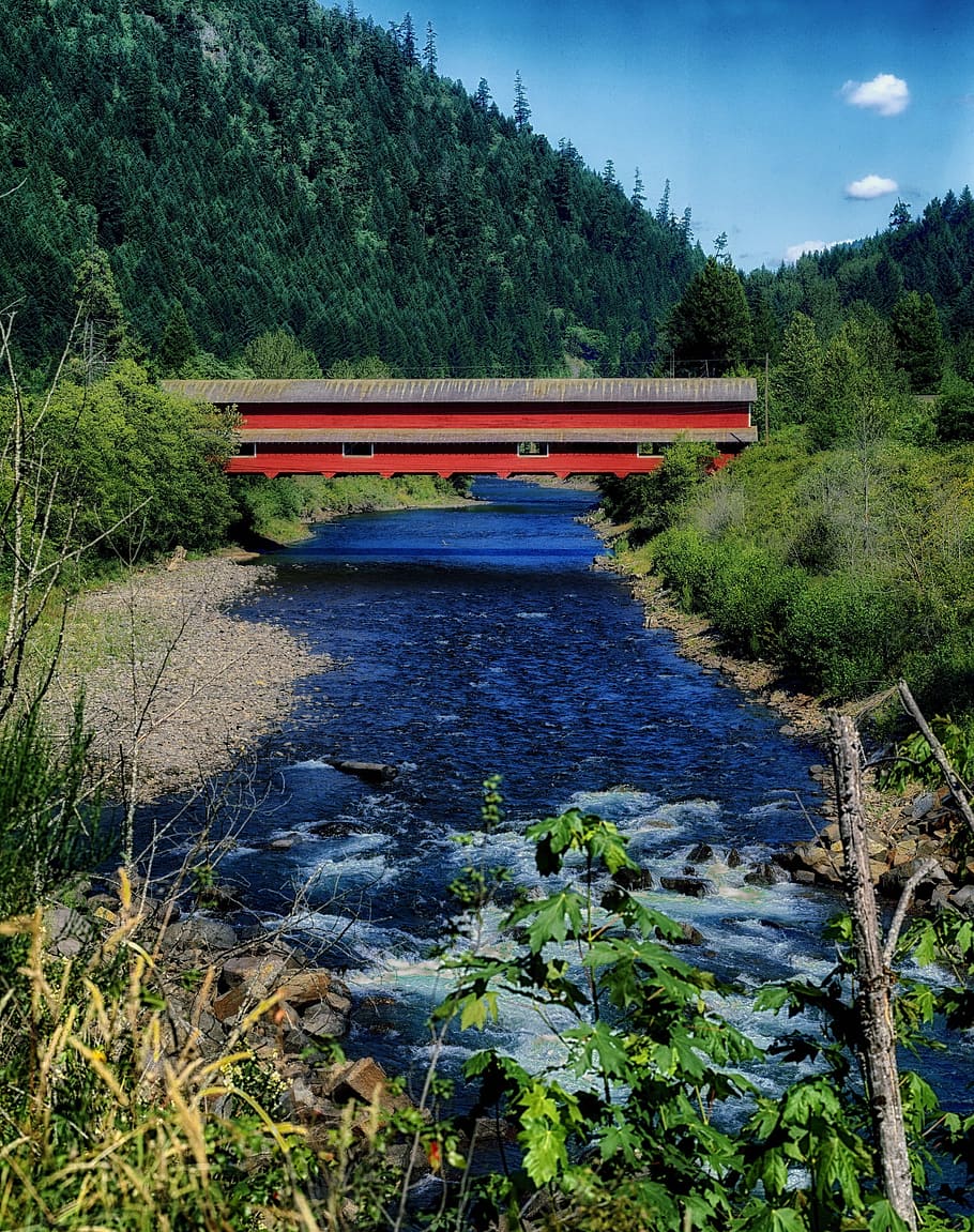 Oregon, Landscape, Scenic, covered bridge, mountains, forest HD wallpaper