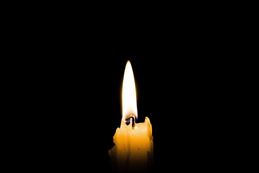 lighted white candle, dark, shadow, photography, black, work HD wallpaper