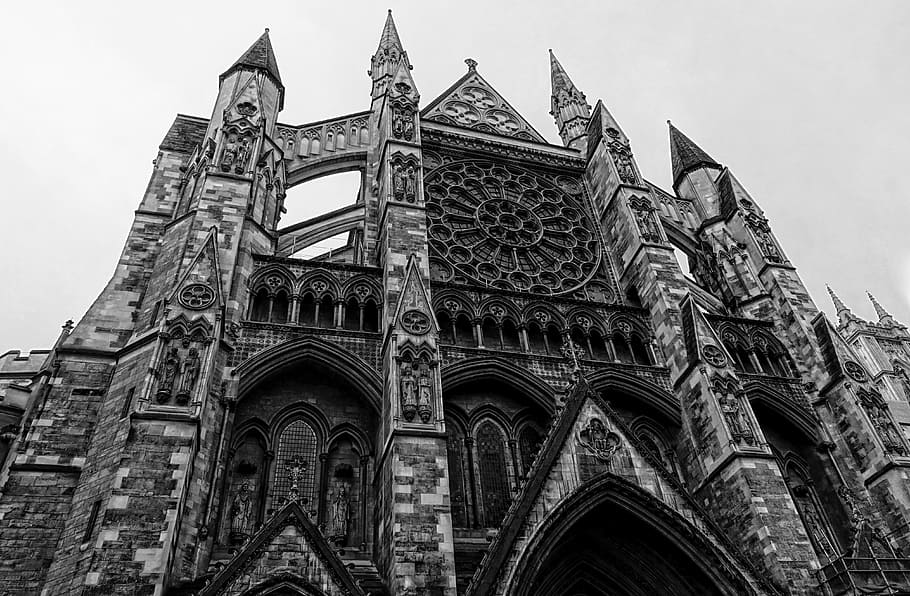 grayscale photography of cathedral, westminster, architecture HD wallpaper