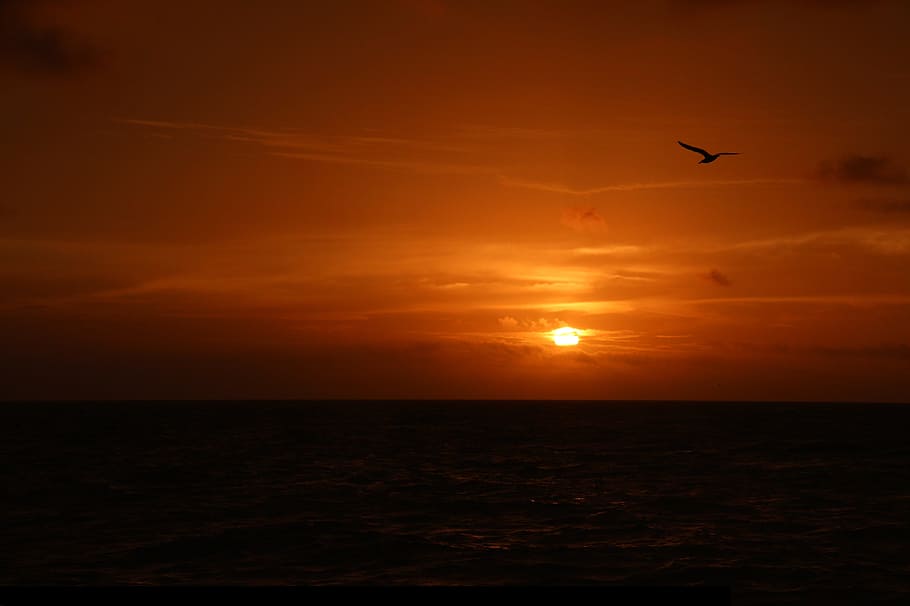 Sunset, Twilight, Evening, Sea, sky, light reflections, blazing sky HD wallpaper