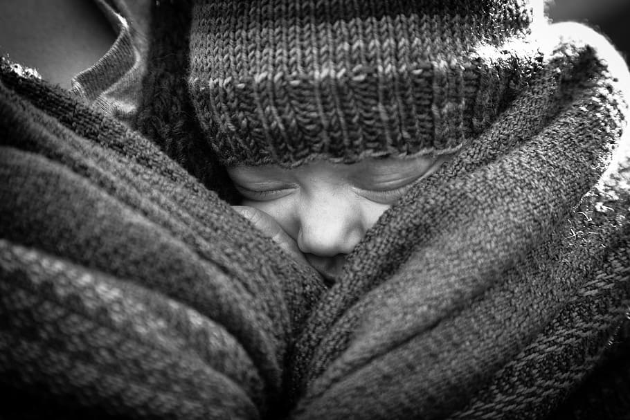grayscale photo of person carrying baby, child, birth, trust, HD wallpaper