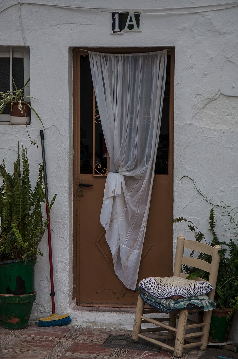 Door, Rustic, Old House, iron, chair, curtain, tourist resort HD wallpaper