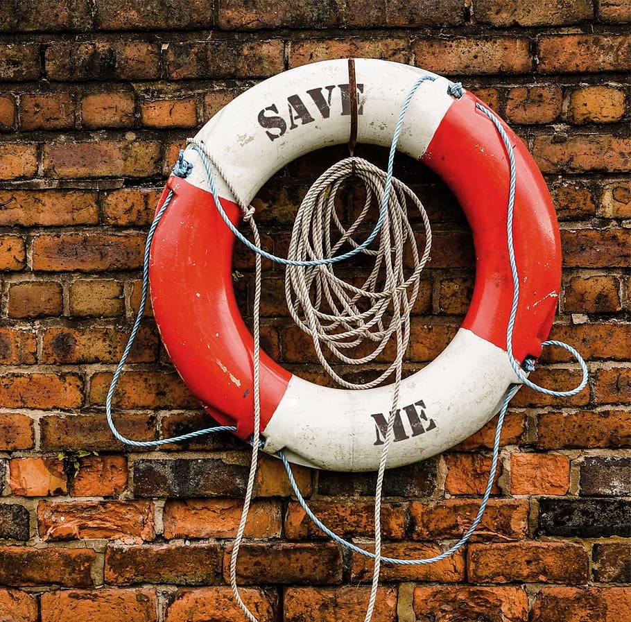 white and red Save Me-printed life buoy, life saving swimming tube