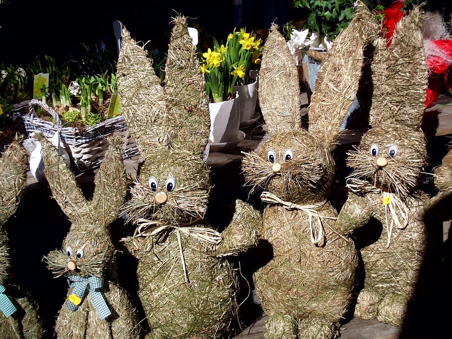 Easter, Rabbit, Easter Bunny, Straw, no people, outdoors, day HD wallpaper