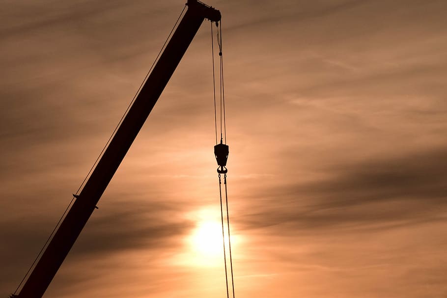 Crane, Technology, Sky, baukran, site, construction work, sunset HD wallpaper