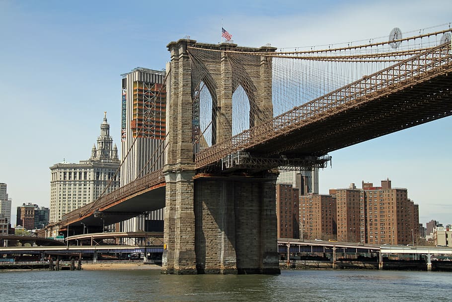 Brooklyn Bridge during daytime, river, manhattan, nyc, landmark