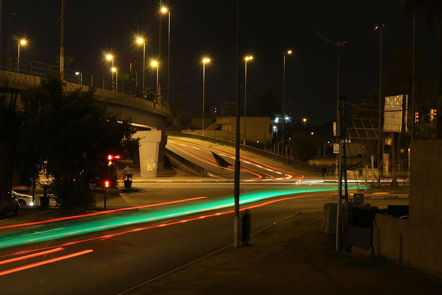 city, life, light, urban, night, street, baghdad, iraq, illuminated