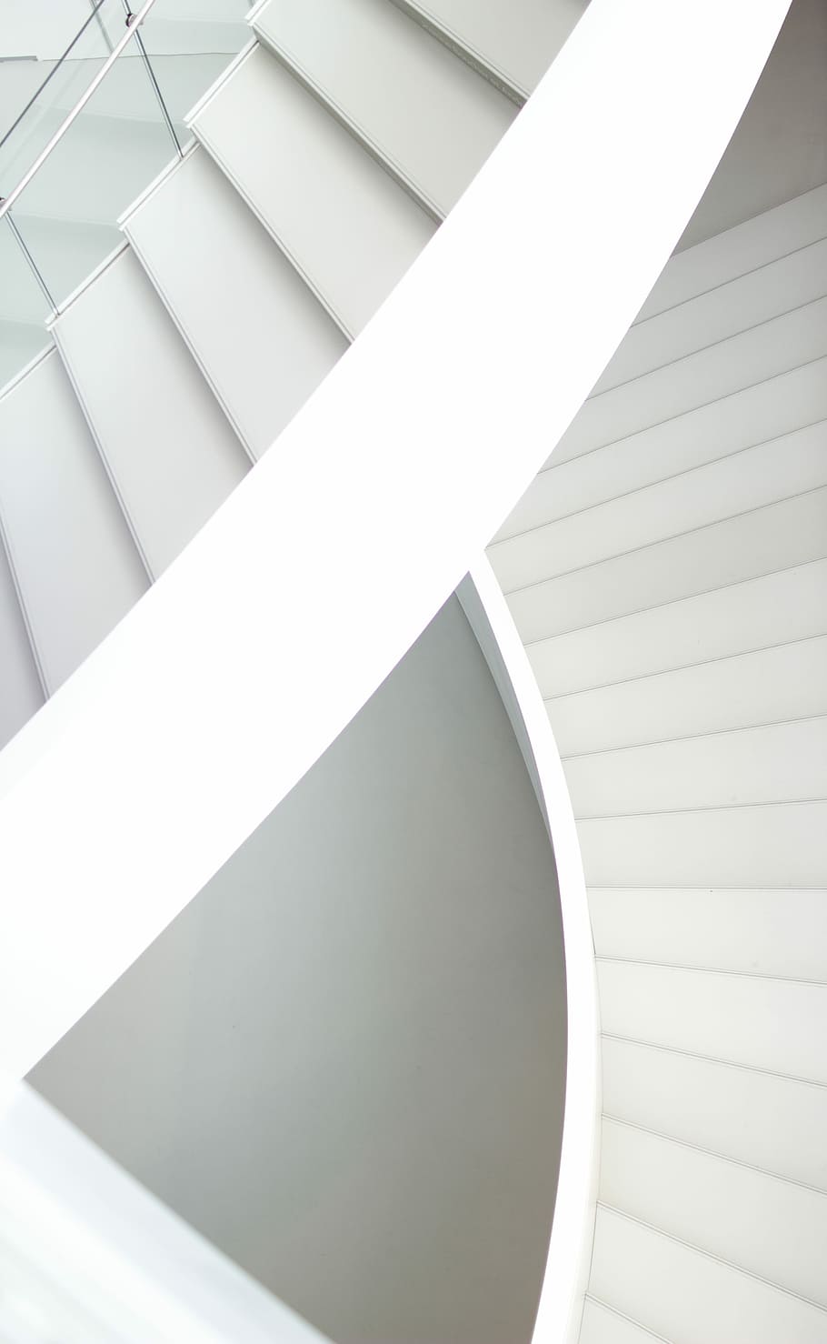 aerial photography of spiral stairs, white staircase, steps, railing HD wallpaper
