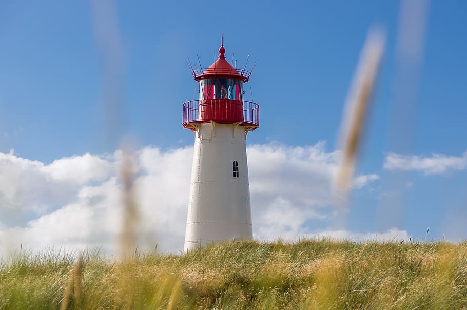 tower, structure, infrastructure, clouds, sky, grass, green HD wallpaper