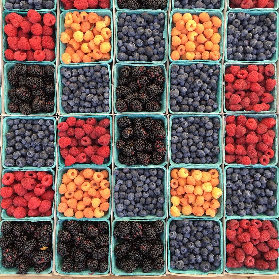 assorted berries, berry, raspberry, blueberry, blackberry, food HD wallpaper