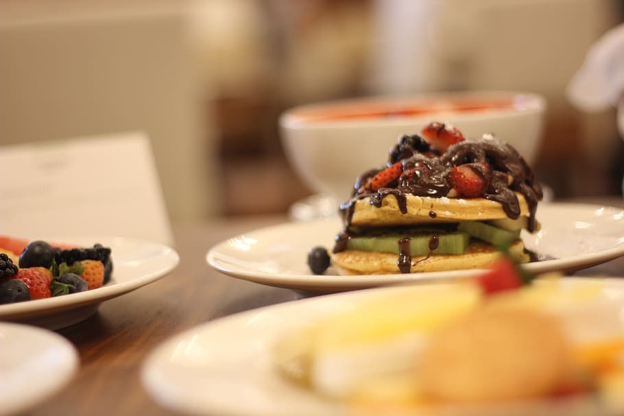pancake, nutella, breakfast, food and drink, plate, freshness HD wallpaper