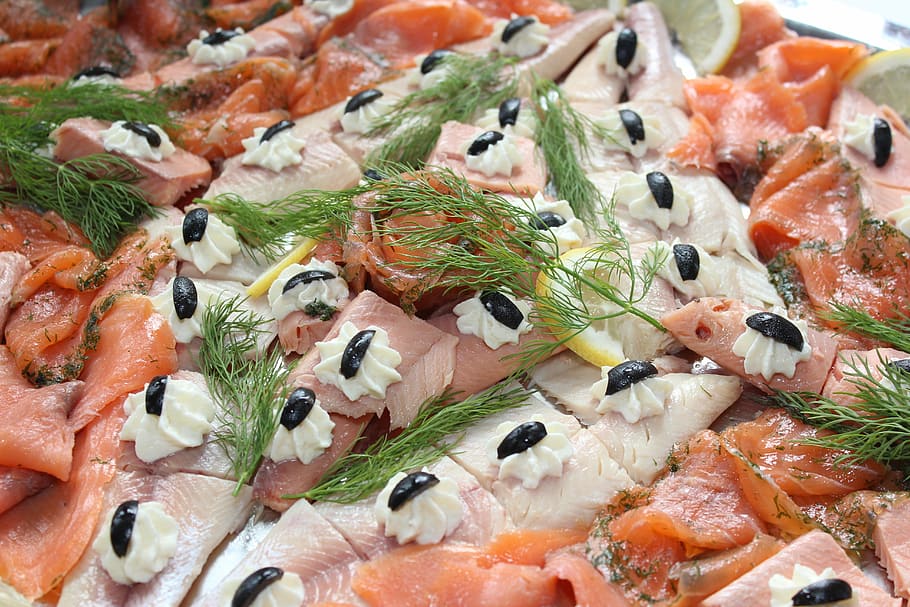 fish plate, cold appetizer, cold buffet, starter, food and drink HD wallpaper