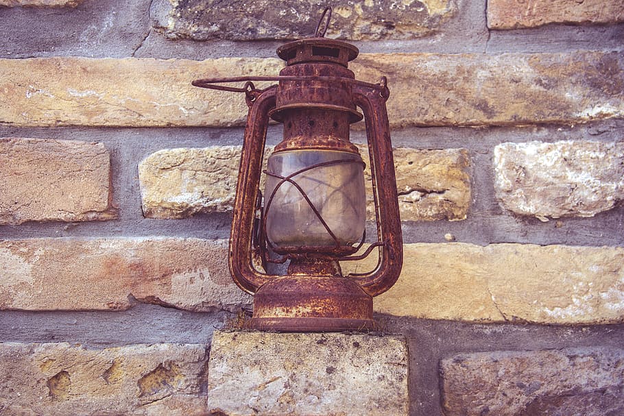 brown steel kerosene lantenr, Rust, Rustic, Antique, Metal, Iron