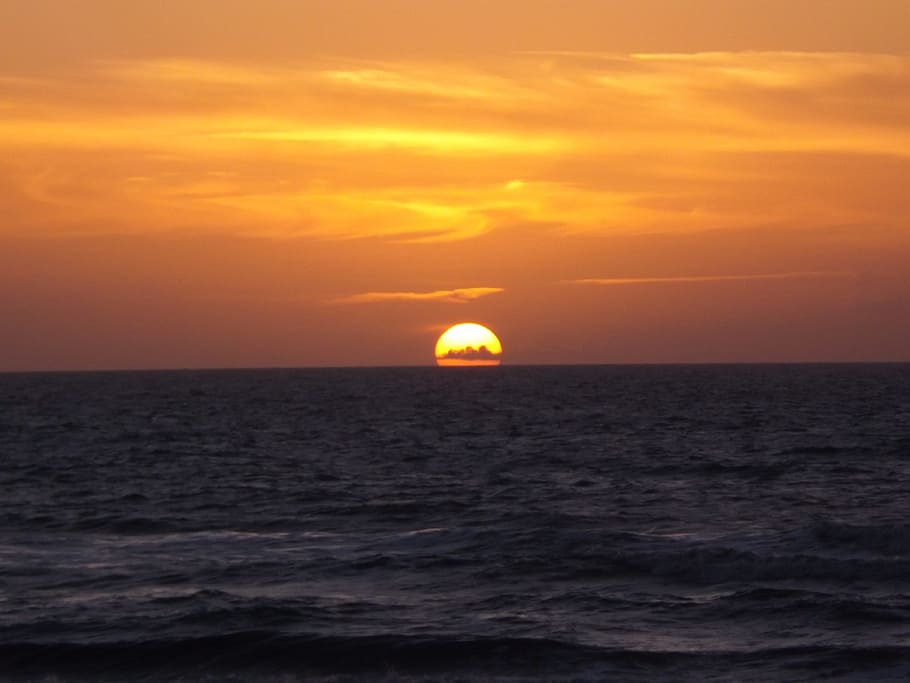 Sunset, Dawn, Sea, Sky, Glow, Orange, morning, tranquil, horizon HD wallpaper