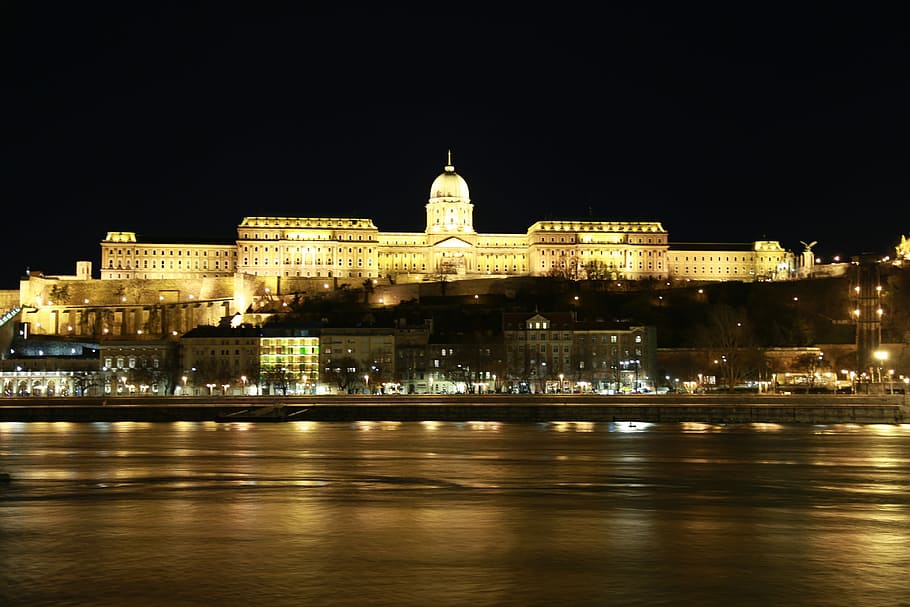 Hungary, Budapest, Geller, Spa, geller spa, night, illuminated HD wallpaper