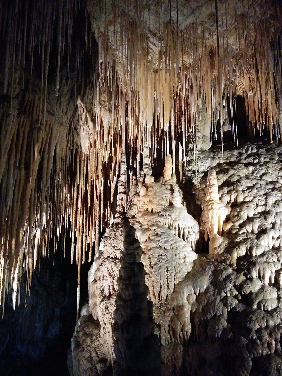 stalactite, stalagmite, cave, underground, limestone, cavern, HD wallpaper
