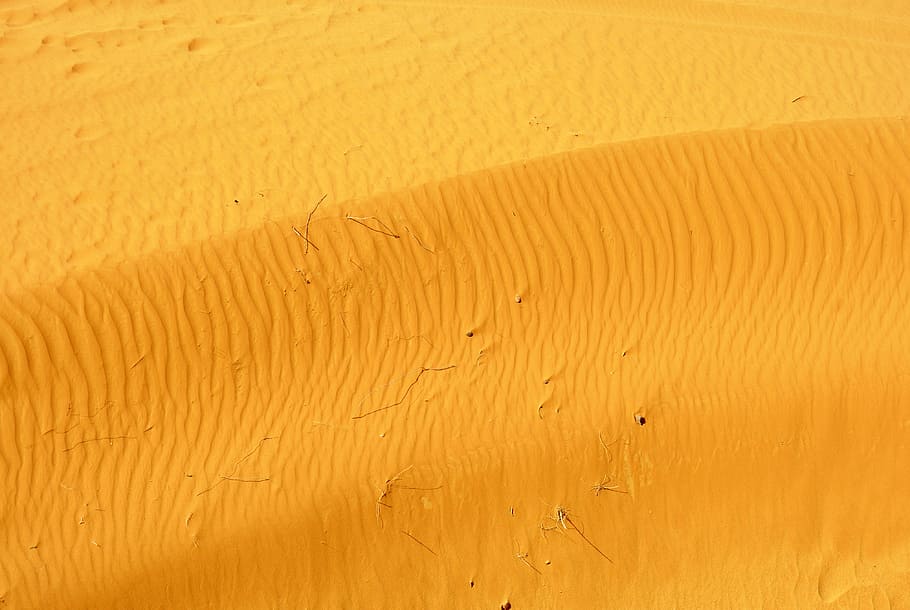 orange sand, bird's-eye view of desert, dune, yellow, pattern, HD wallpaper