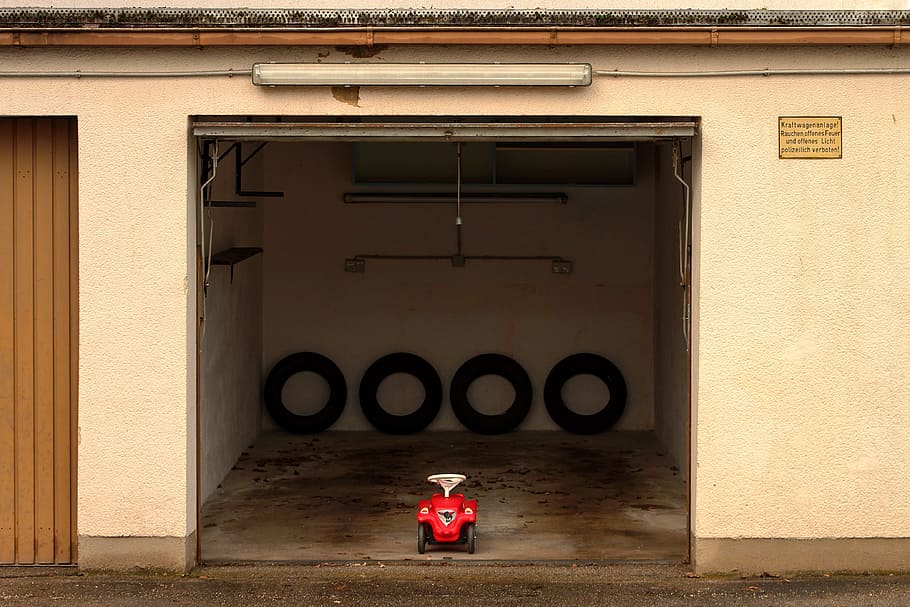 empty ride-on toy car in garage, mature, bobby car, auto, mini, HD wallpaper