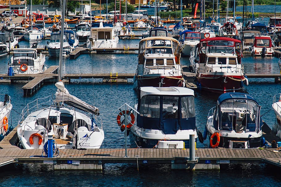 White Blue Sailboats Dock on Water during Daytime, harbor, harbour HD wallpaper