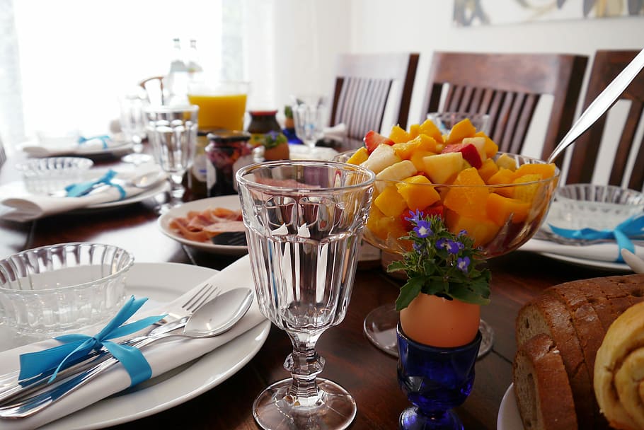 fruit salad in bowl placed on table, Brunch, Easter, Decoration HD wallpaper