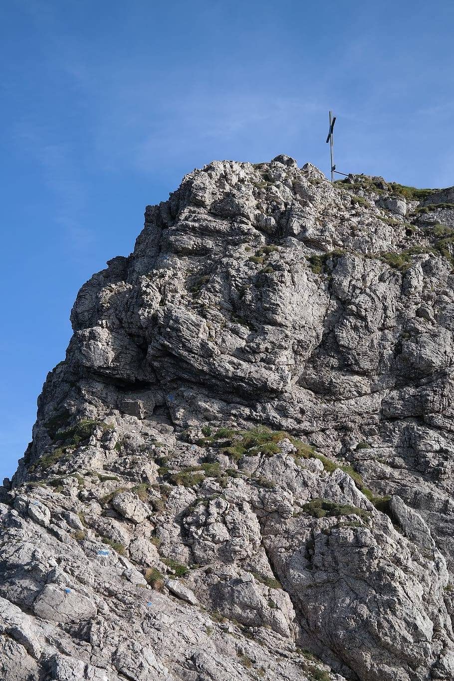 rough horn, climbing spot, steep, rocky, summit cross, alpine, HD wallpaper