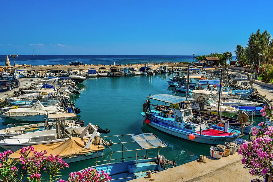 fishing harbor, boat, scenery, island, mediterranean, ayia triada