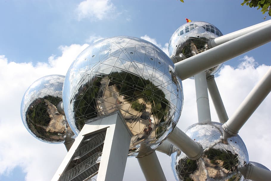 brussels, atomium, landmark, attraction, sky, nature, low angle view HD wallpaper
