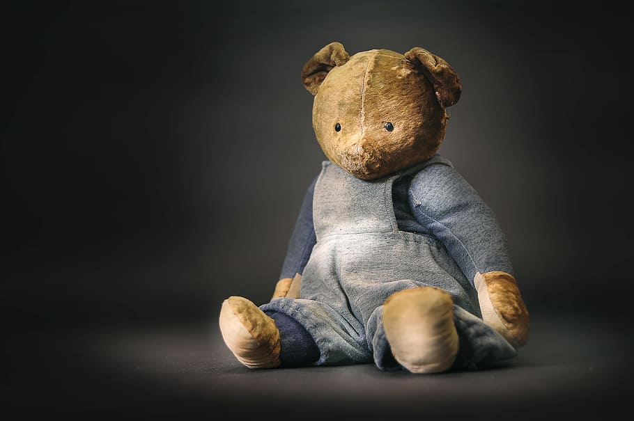 bear plush toy wearing gray long-sleeved dress, old, the lone HD wallpaper