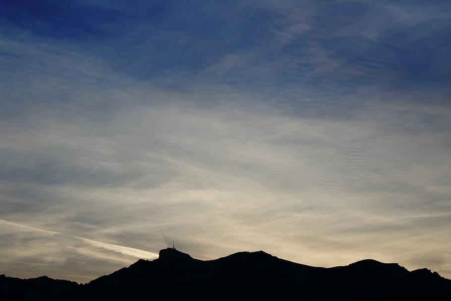 mountain, sky, evening, clouds, alpine, nature, blue, landscape HD wallpaper