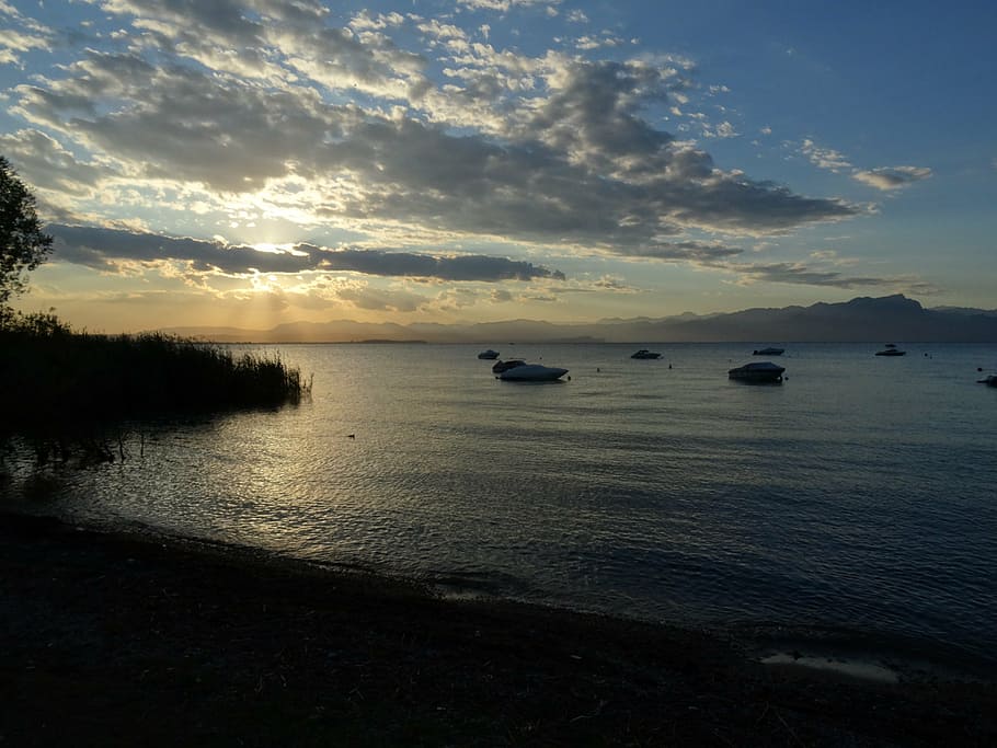 lake garda, evening, more, water, sky, scenics - nature, beauty in nature HD wallpaper