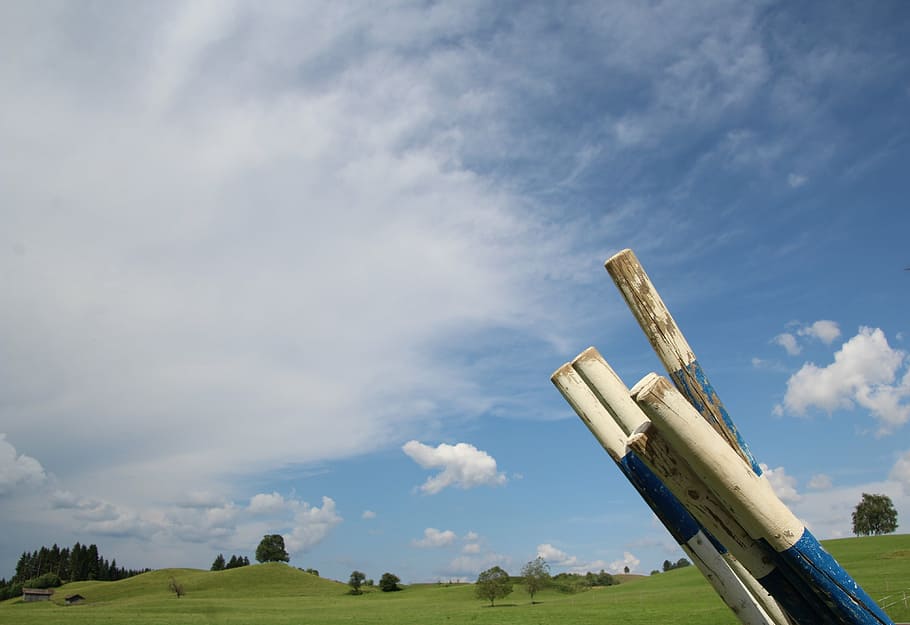 sky, blue white, meadow, cloud - sky, plant, nature, day, field HD wallpaper