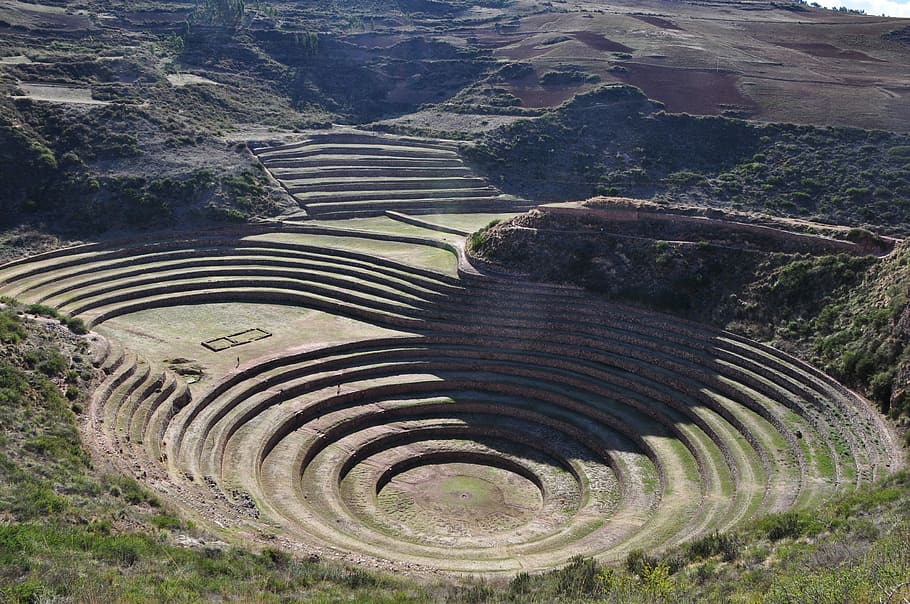 aerial view of amphitheater, Cusco, Peru, Inca, Ruin, Agriculture, HD wallpaper