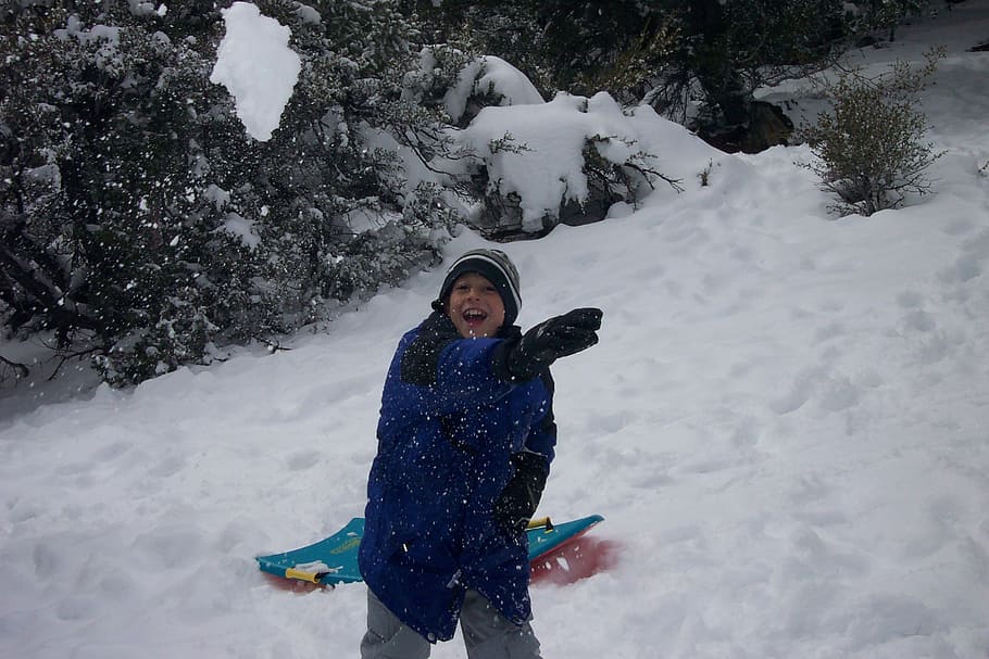 playful, snow, snowball, child, laughter, winter, cold temperature HD wallpaper