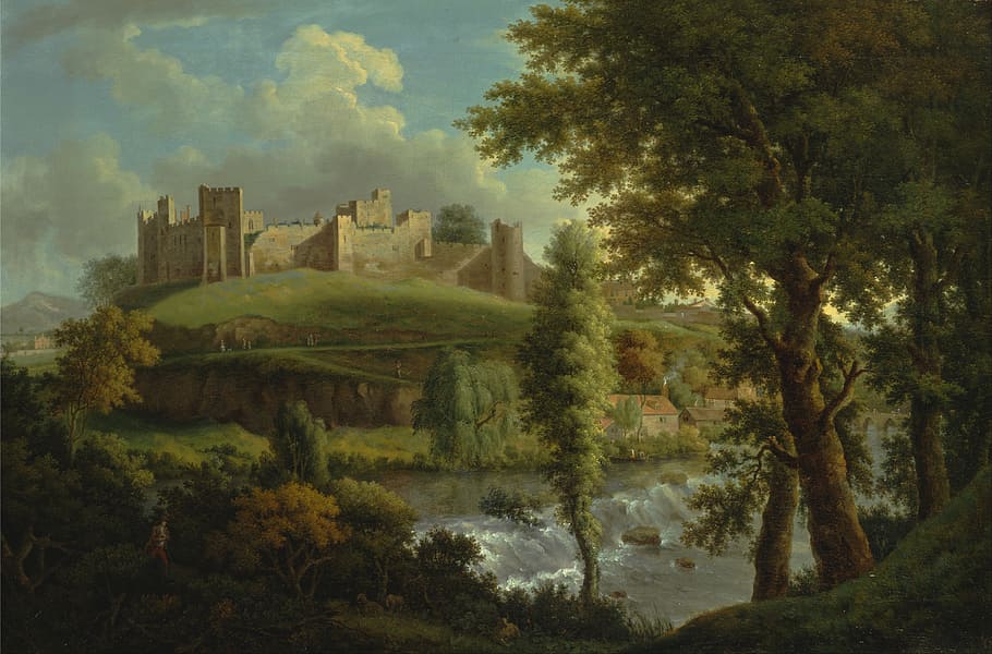 painting of palace on hill, samuel scott, oil on canvas, artistic