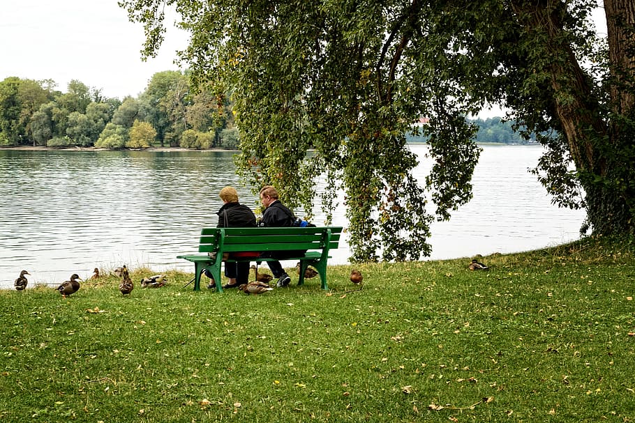 pair, sit, bank, bench, together, togetherness, man, woman HD wallpaper