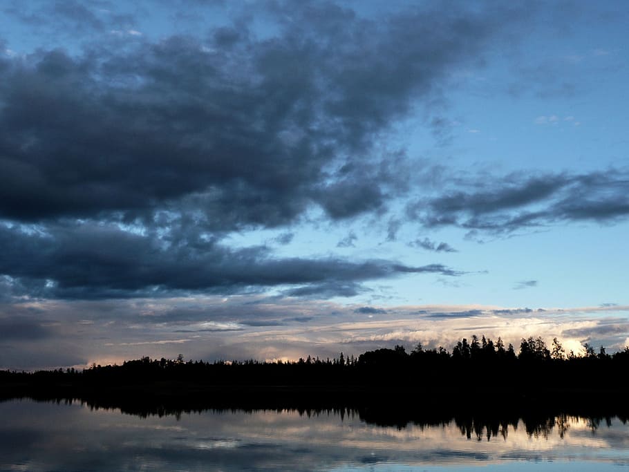sunset, lake, landscape, weather, forest, trees, reflection HD wallpaper