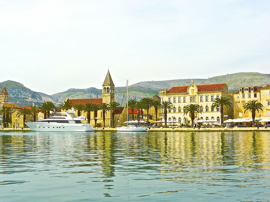 trogir, townscape, reflection, seaside, scenery, european, natural HD wallpaper