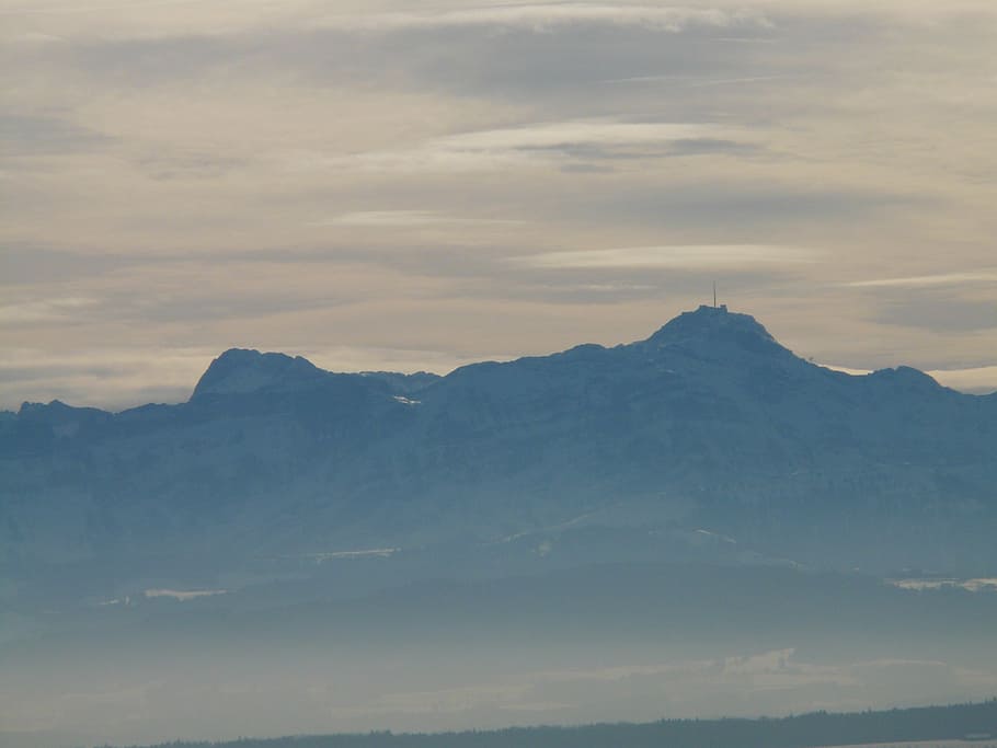 säntis, mountains, alpine, fog, colourless, abendstimmung HD wallpaper