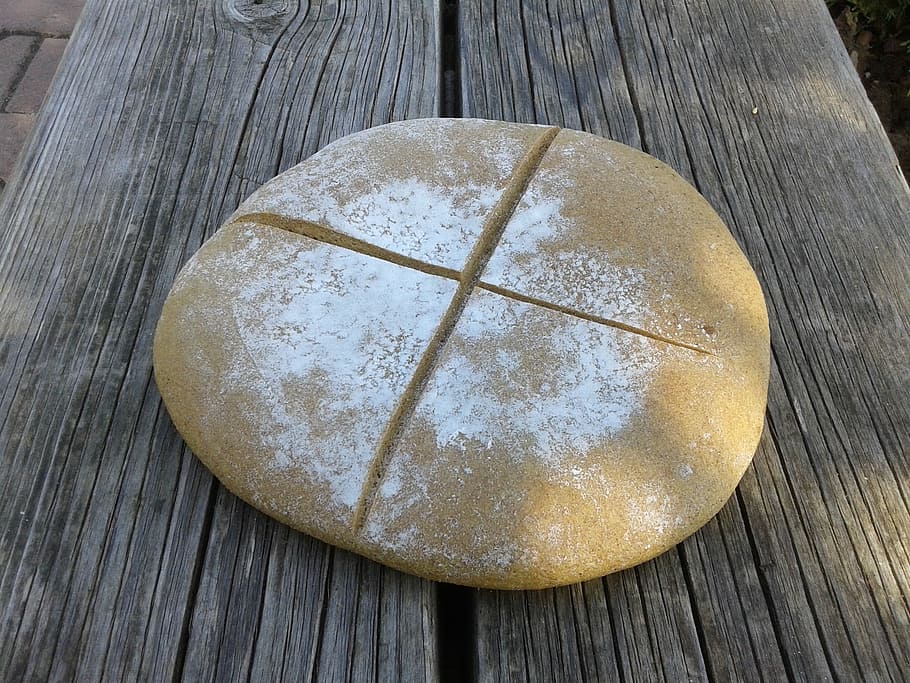 bread, food, loaf, wood - material, table, food and drink, high angle view HD wallpaper