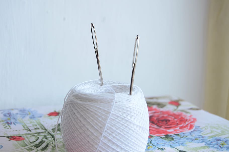 thread, needle, needlework, knitting, tangle, white thread HD wallpaper