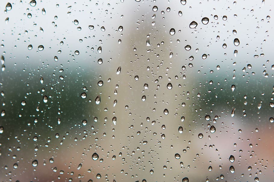 view of water drops, droplets, closeup, photo, rain, wet, window