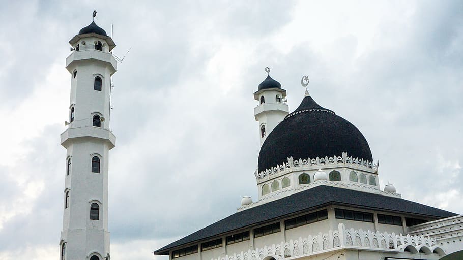white and black mosque, masjid, islam, architecture, landmark HD wallpaper