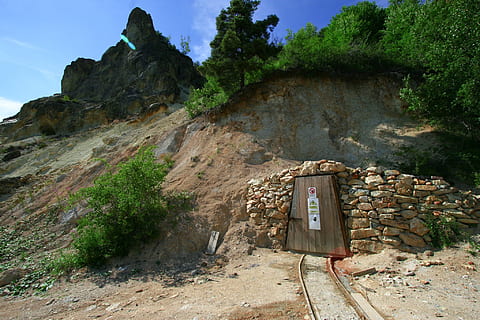 mine, entrance, door, underground, rail, railroad, railway HD wallpaper
